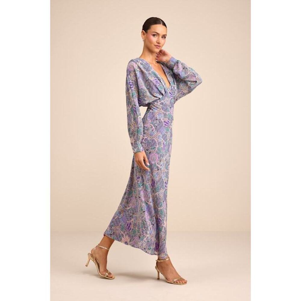 Lulus Azalea Purple Multi Floral Long Sleeve Midi Dress - Size XS